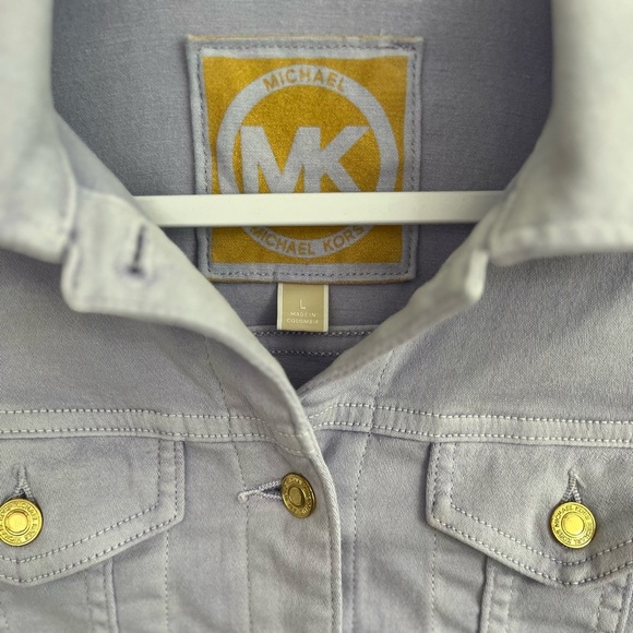 Michael Kors Periwinkle Long Sleeve Cropped Stretch Denim Jacket, SZ L EUC - Picture 3 of 5